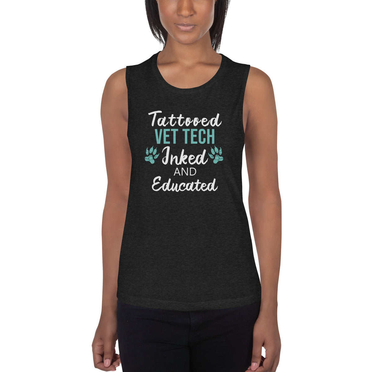 Vet Tech- Inked and Educated Women's Tank Top-Women's Flowy Muscle Tank | Bella + Canvas 8803-I love Veterinary