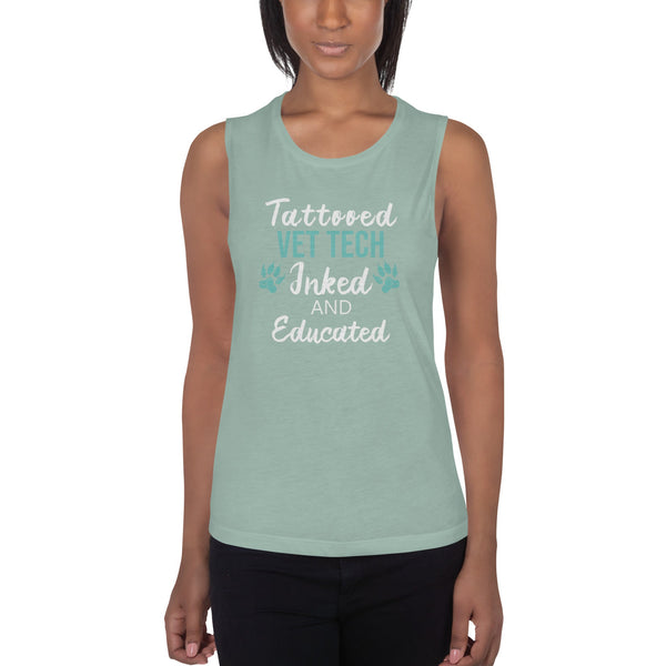 Vet Tech- Inked and Educated Women's Tank Top-Women's Flowy Muscle Tank | Bella + Canvas 8803-I love Veterinary