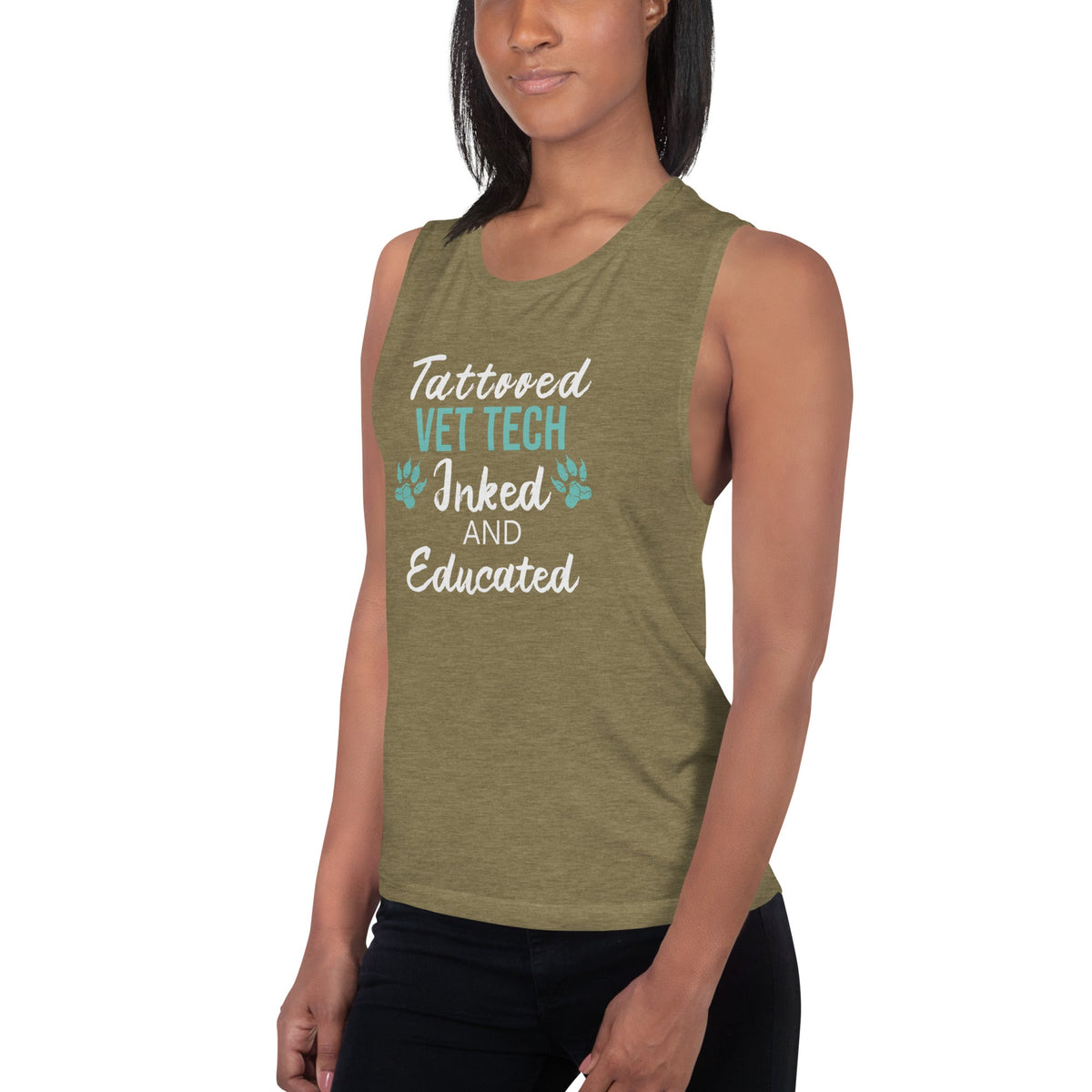 Vet Tech- Inked and Educated Women's Tank Top-Women's Flowy Muscle Tank | Bella + Canvas 8803-I love Veterinary