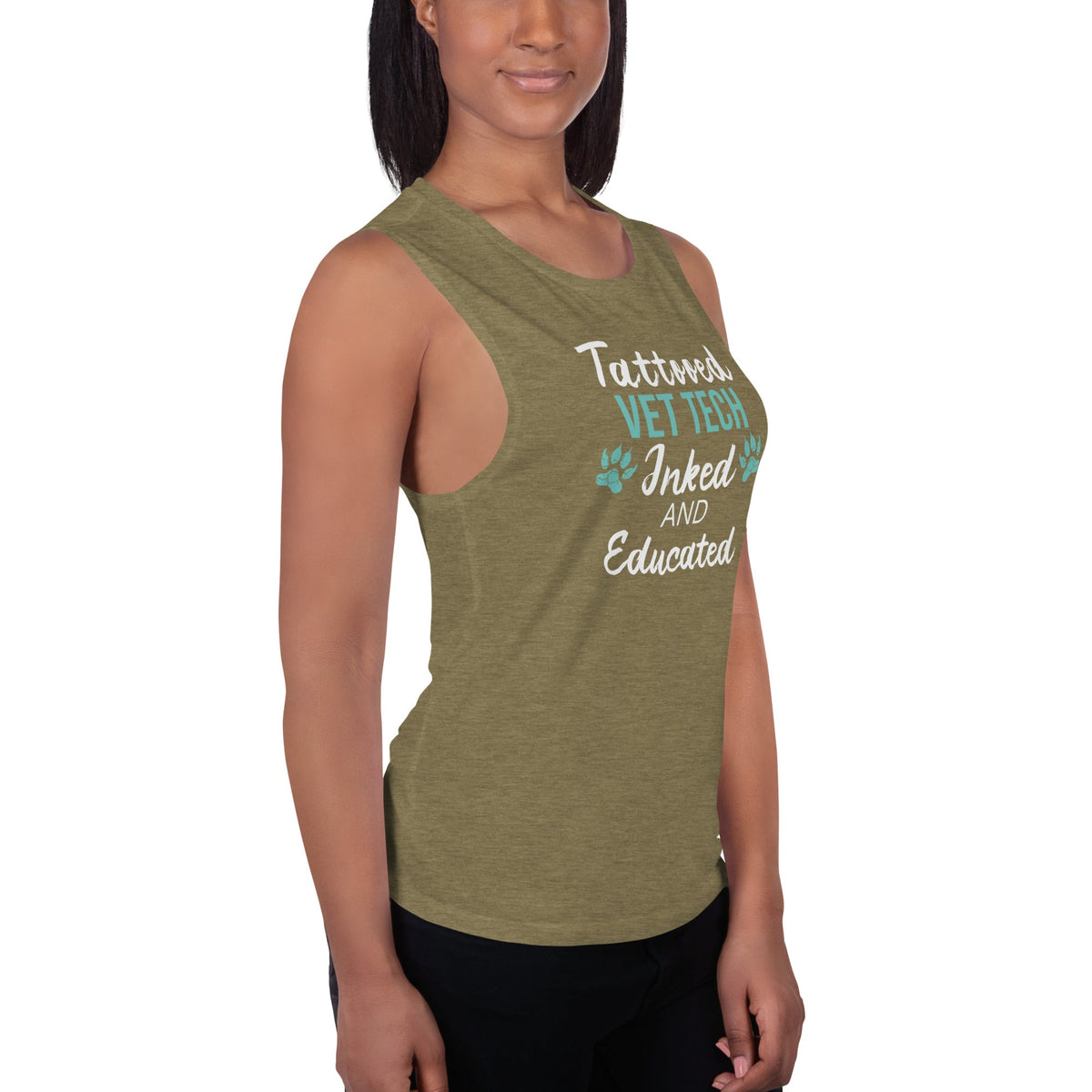 Vet Tech- Inked and Educated Women's Tank Top-Women's Flowy Muscle Tank | Bella + Canvas 8803-I love Veterinary