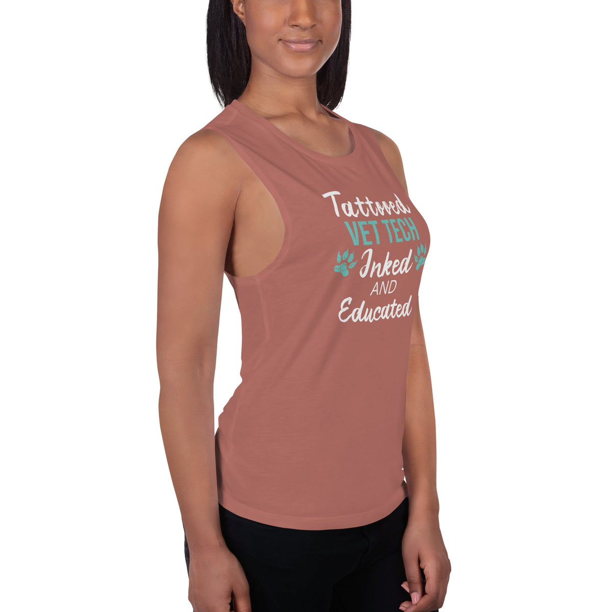 Vet Tech- Inked and Educated Women's Tank Top-Women's Flowy Muscle Tank | Bella + Canvas 8803-I love Veterinary