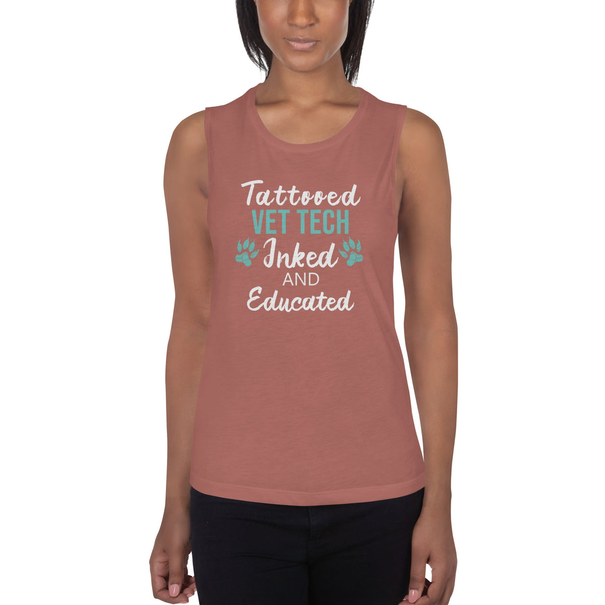 Vet Tech- Inked and Educated Women's Tank Top-Women's Flowy Muscle Tank | Bella + Canvas 8803-I love Veterinary