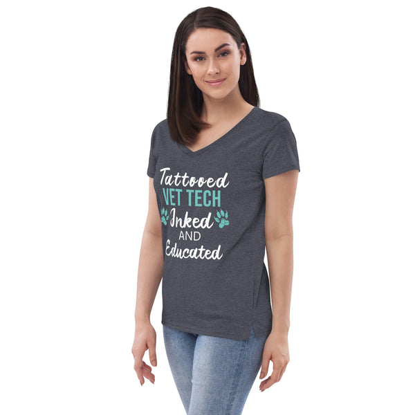 Vet Tech Inked and Educated Women's V-Neck T-Shirt-I love Veterinary