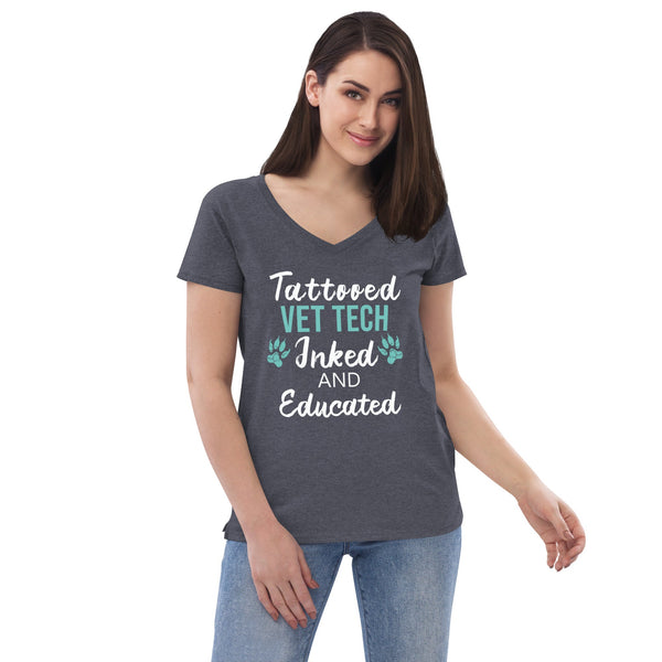 Vet Tech Inked and Educated Women's V-Neck T-Shirt-I love Veterinary