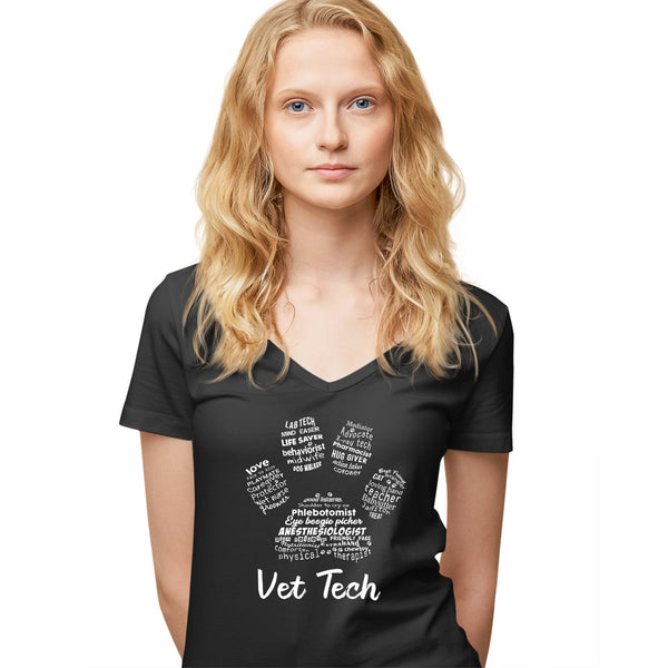 Vet Tech Paw Print Women's V-Neck T-Shirt-Women's V-Neck T-Shirt | Fruit of the Loom L39VR-I love Veterinary