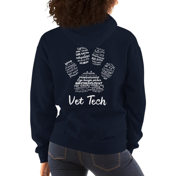 Vet Tech Pawprint (design on back) Unisex Hoodie-I love Veterinary