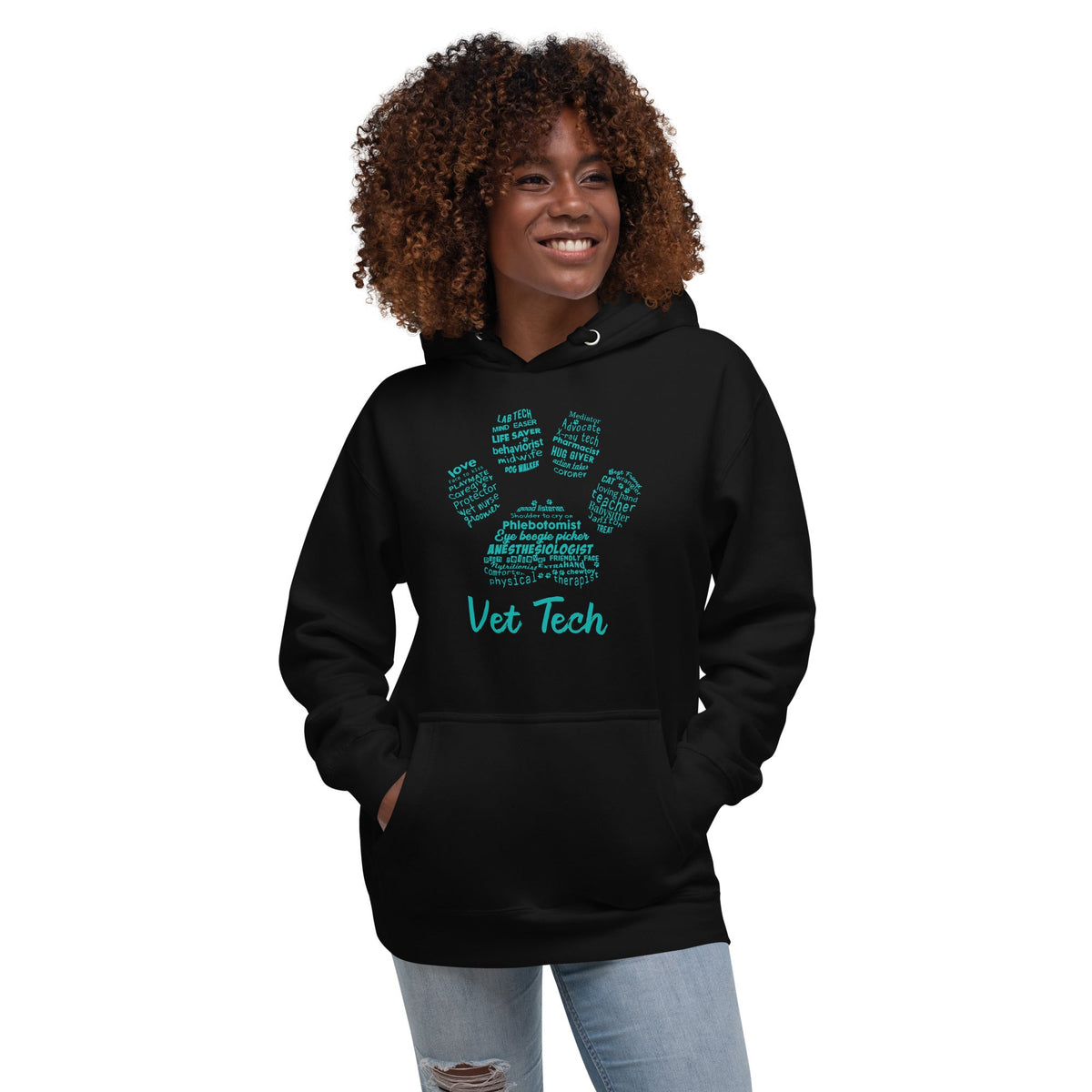 Vet Tech Pawprint Teal Unisex Premium Hoodie-Premium Unisex Hoodie-I love Veterinary