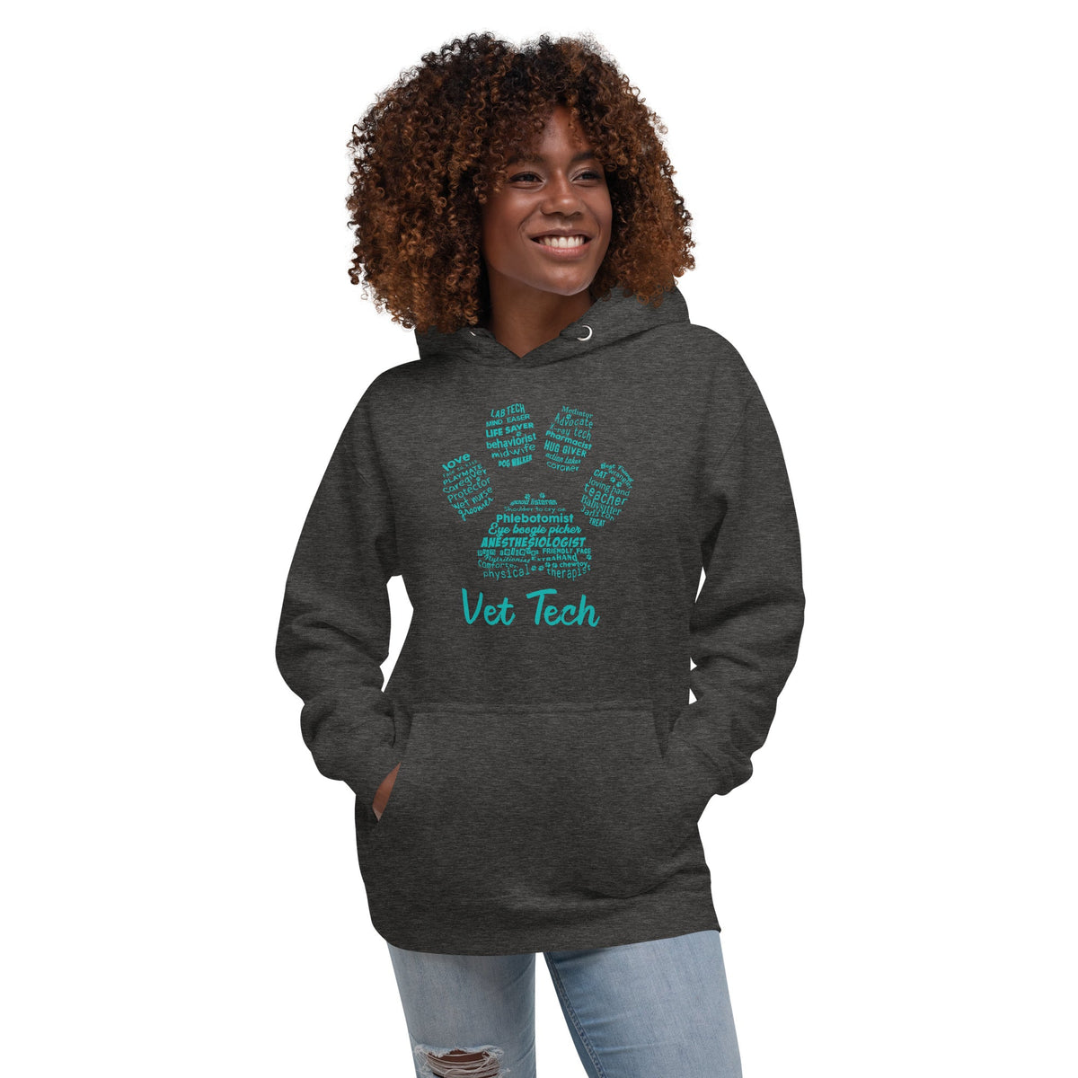 Vet Tech Pawprint Teal Unisex Premium Hoodie-Premium Unisex Hoodie-I love Veterinary