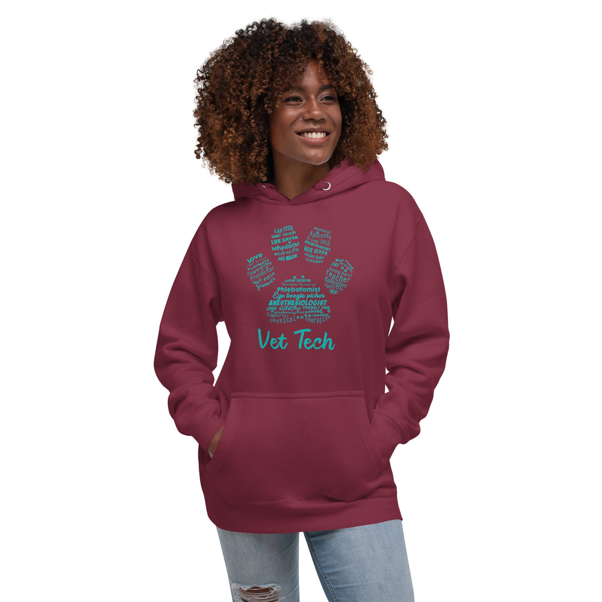 Vet Tech Pawprint Teal Unisex Premium Hoodie-Premium Unisex Hoodie-I love Veterinary