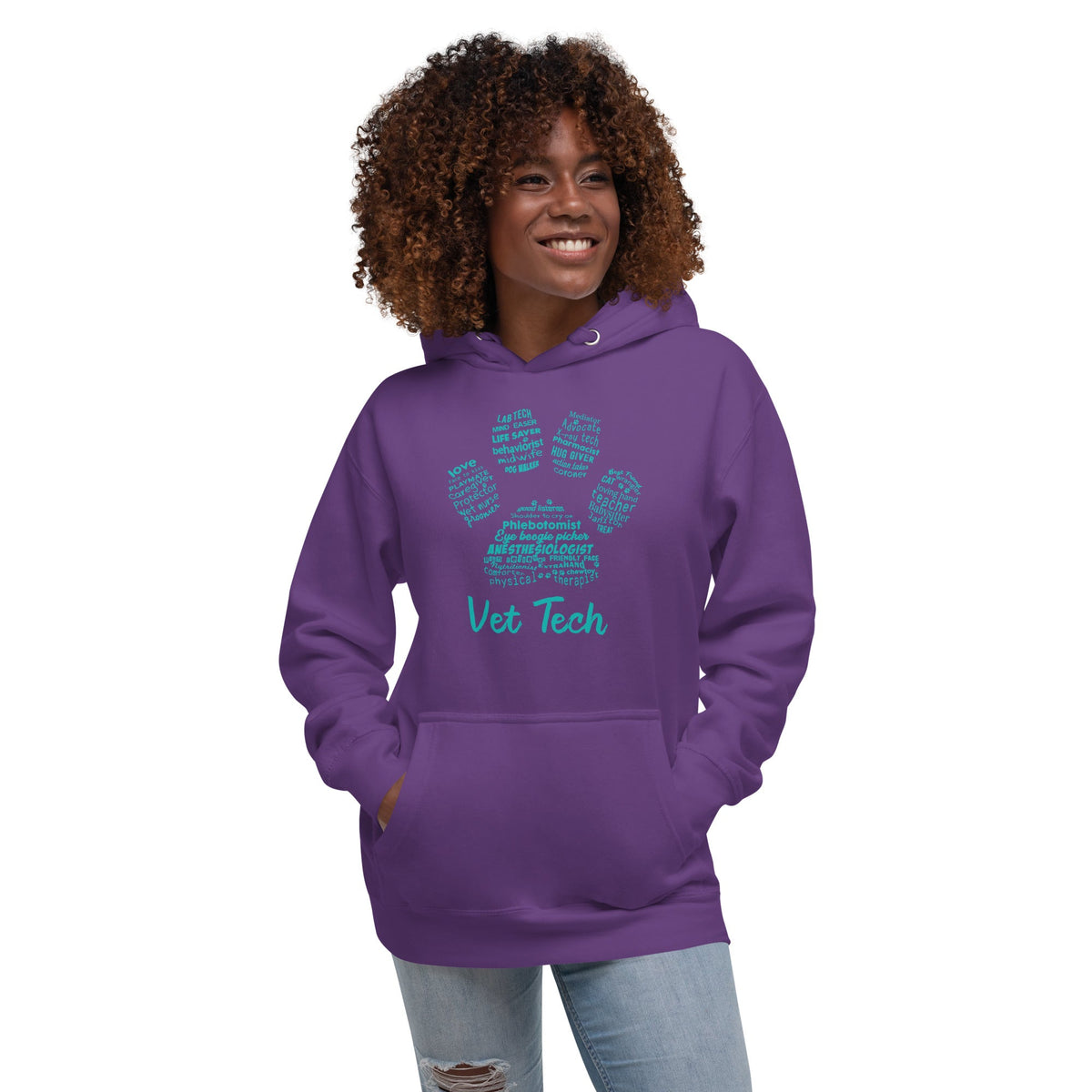 Vet Tech Pawprint Teal Unisex Premium Hoodie-Premium Unisex Hoodie-I love Veterinary