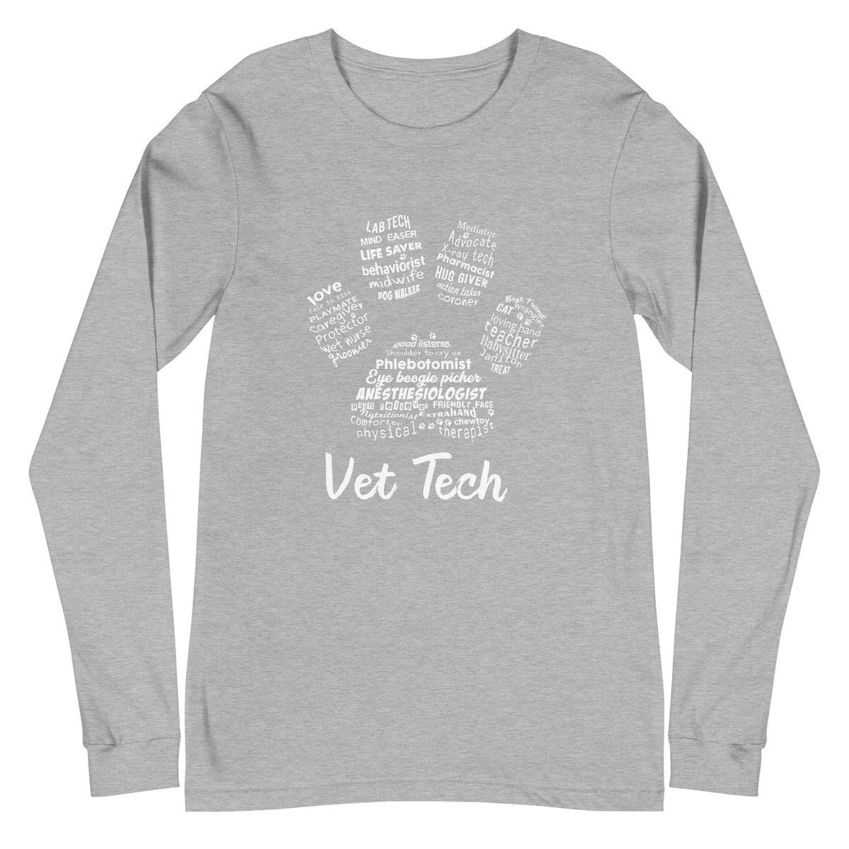Vet Tech Pawprint Unisex Long Sleeve Tee-Unisex Long Sleeve Shirt | Bella + Canvas 3501-I love Veterinary