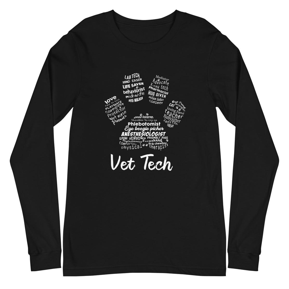 Vet Tech Pawprint Unisex Long Sleeve Tee-Unisex Long Sleeve Shirt | Bella + Canvas 3501-I love Veterinary