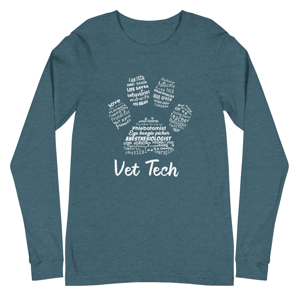 Vet Tech Pawprint Unisex Long Sleeve Tee-Unisex Long Sleeve Shirt | Bella + Canvas 3501-I love Veterinary