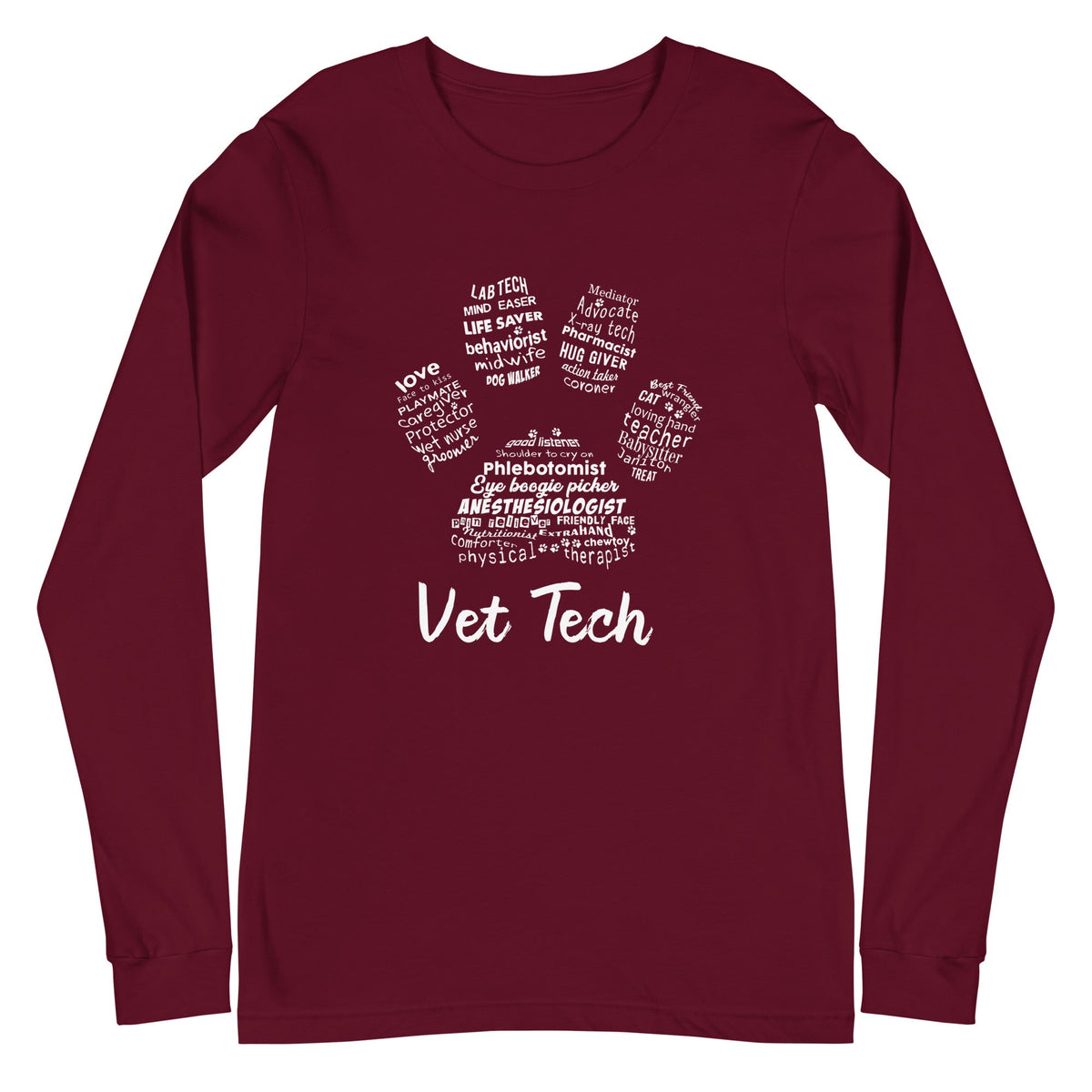 Vet Tech Pawprint Unisex Long Sleeve Tee-Unisex Long Sleeve Shirt | Bella + Canvas 3501-I love Veterinary