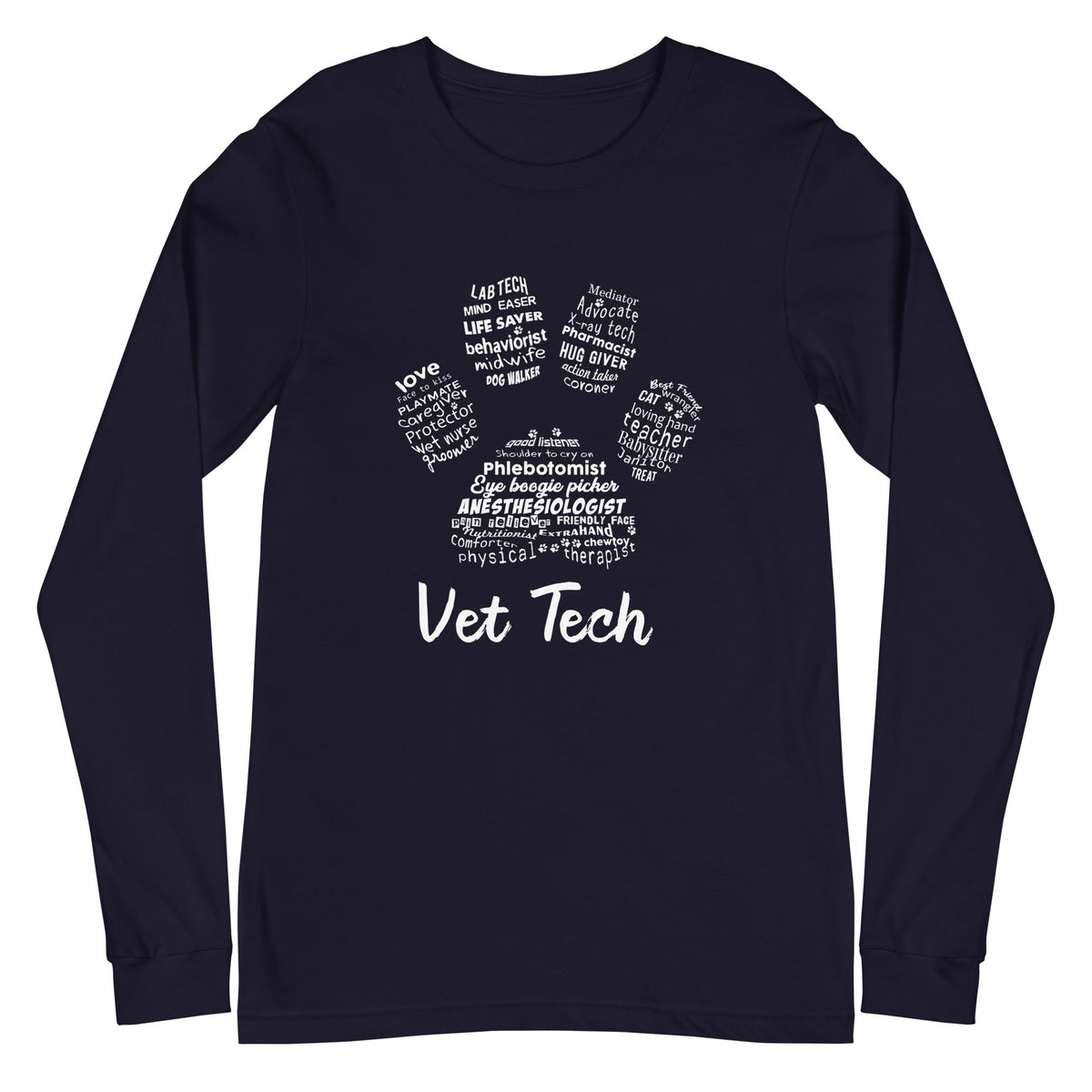 Vet Tech Pawprint Unisex Long Sleeve Tee-Unisex Long Sleeve Shirt | Bella + Canvas 3501-I love Veterinary