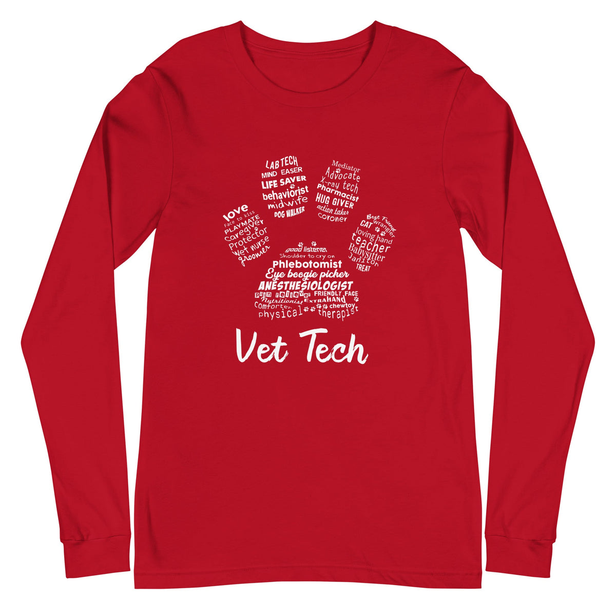 Vet Tech Pawprint Unisex Long Sleeve Tee-Unisex Long Sleeve Shirt | Bella + Canvas 3501-I love Veterinary