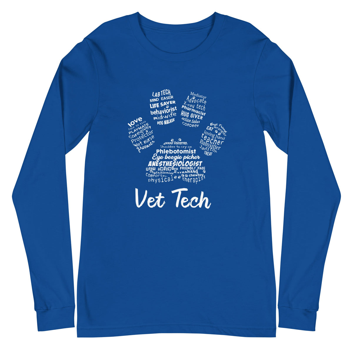 Vet Tech Pawprint Unisex Long Sleeve Tee-Unisex Long Sleeve Shirt | Bella + Canvas 3501-I love Veterinary