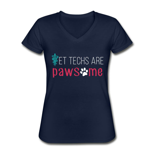 Vet techs are pawsome Women's V-Neck T-Shirt-Women's V-Neck T-Shirt | Fruit of the Loom L39VR-I love Veterinary