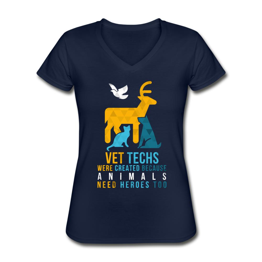 Vet Techs were created because animals need heroes too Women's V-Neck T-Shirt-Women's V-Neck T-Shirt | Fruit of the Loom L39VR-I love Veterinary
