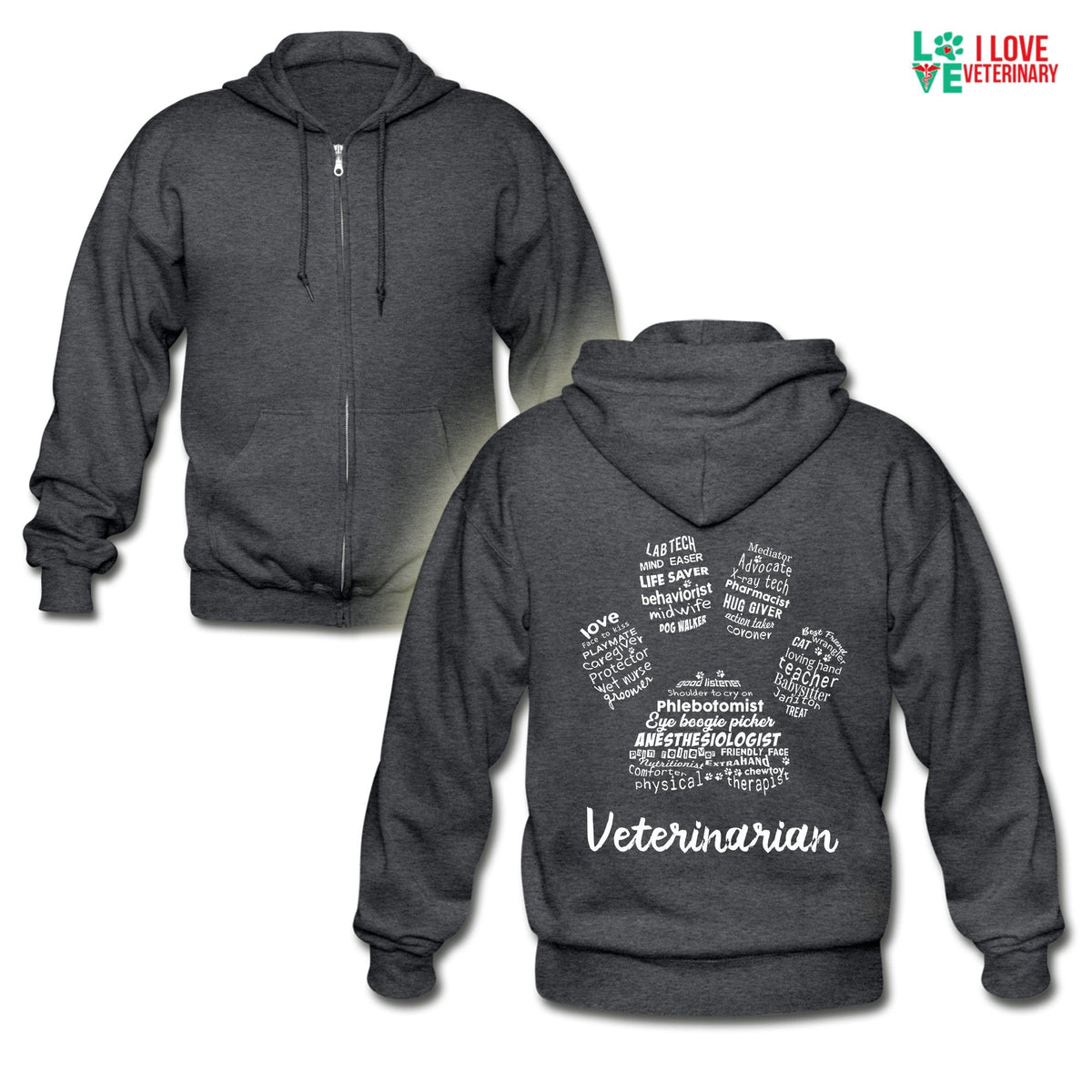 Veterinarian - Paw Print Unisex Zip Hoodie-Heavy Blend Adult Zip Hoodie | Gildan G18600-I love Veterinary
