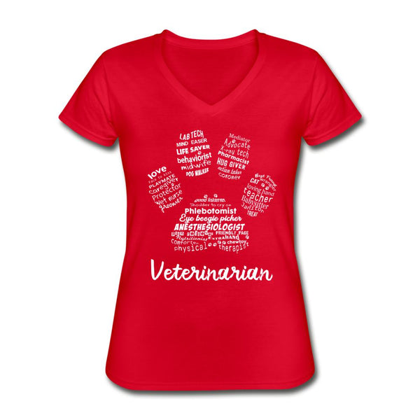 Veterinarian Paw Print Women's V-Neck T-Shirt-Women's V-Neck T-Shirt | Fruit of the Loom L39VR-I love Veterinary