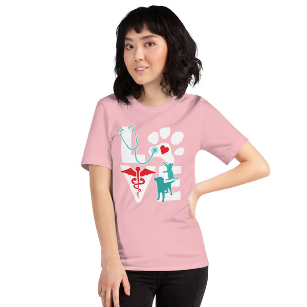 Veterinary Dog and Cat Unisex T-shirt Bella + Canvas 3001-Unisex Staple T-Shirt | Bella + Canvas 3001-I love Veterinary