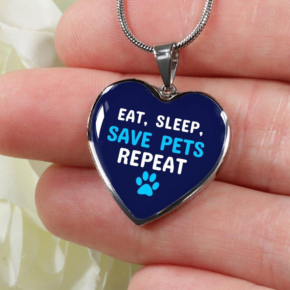 Veterinary Jewelry Gift Luxury Heart Necklace - Sleep, eat, save pets repeat-Necklace-I love Veterinary