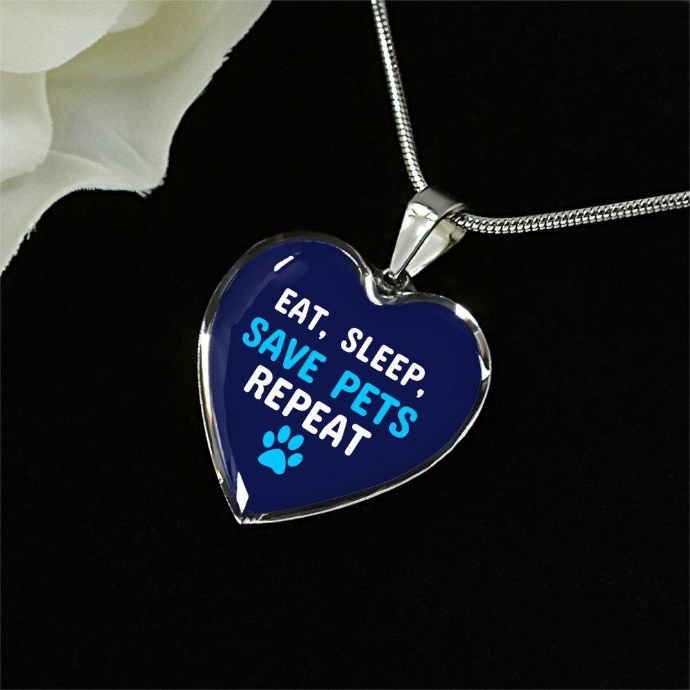 Veterinary Jewelry Gift Luxury Heart Necklace - Sleep, eat, save pets repeat-Necklace-I love Veterinary