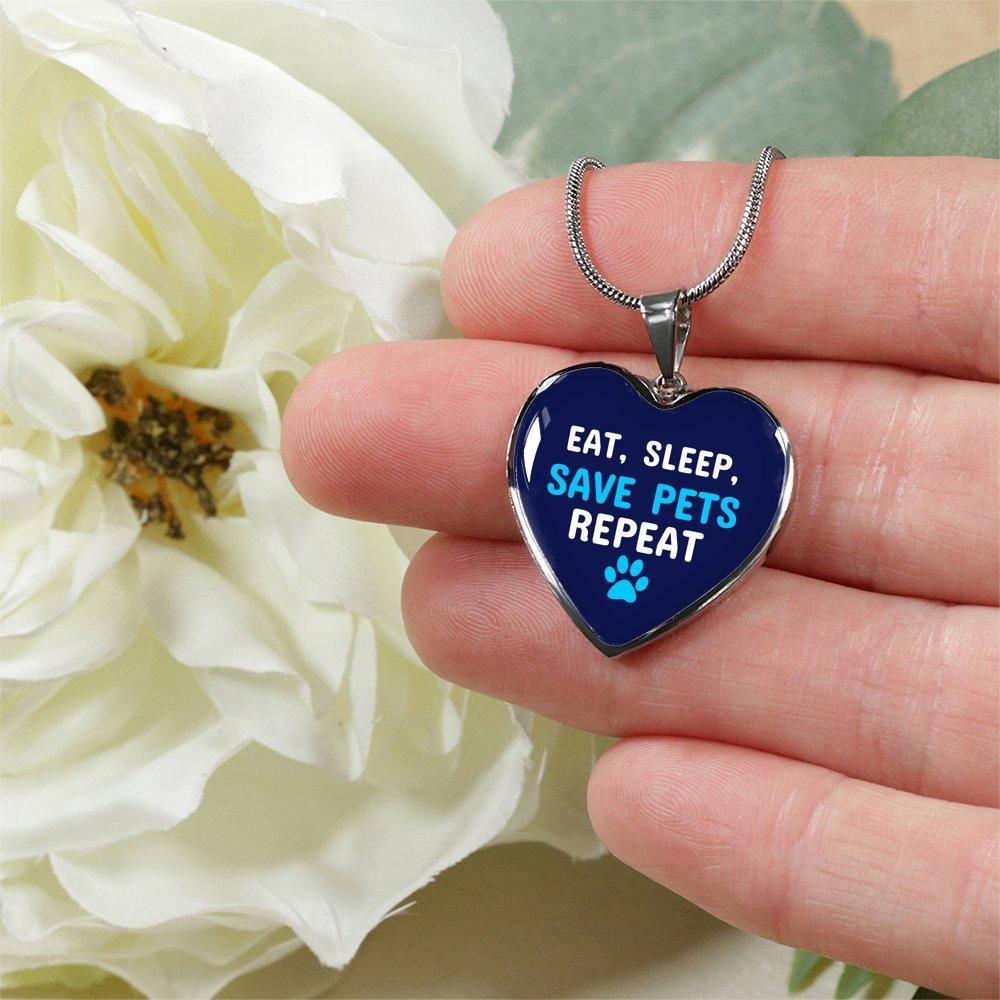 Veterinary Jewelry Gift Luxury Heart Necklace - Sleep, eat, save pets repeat-Necklace-I love Veterinary