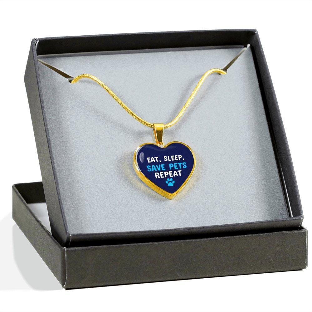 Veterinary Jewelry Gift Luxury Heart Necklace - Sleep, eat, save pets repeat-Necklace-I love Veterinary