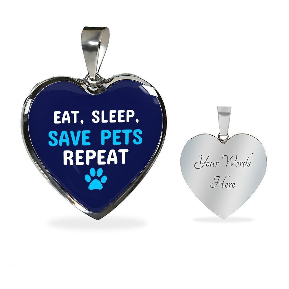 Veterinary Jewelry Gift Luxury Heart Necklace - Sleep, eat, save pets repeat-Necklace-I love Veterinary