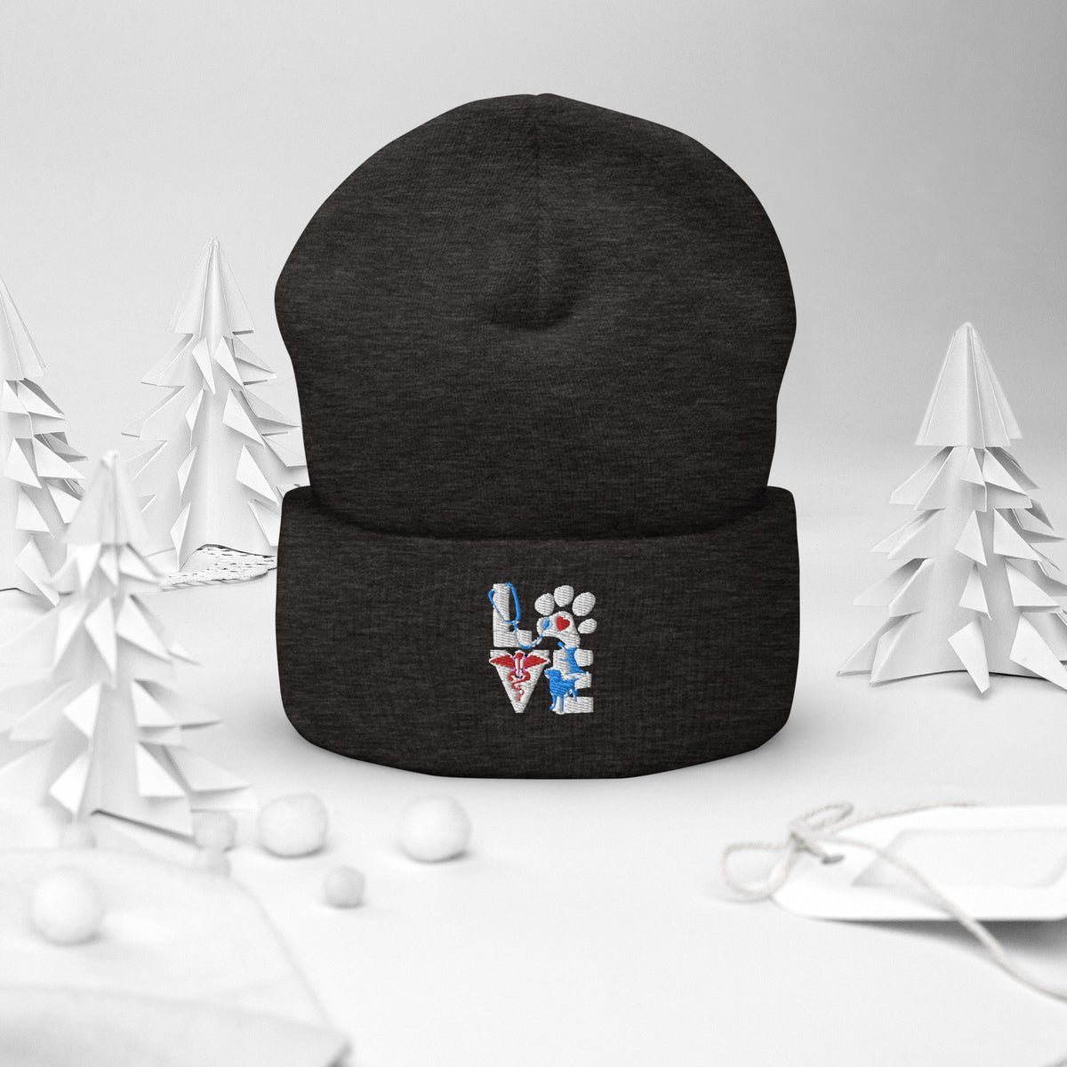 Veterinary Love Dog and Cat Embroidered Cuffed Beanie-Yupoong Cuffed Beanie 1501KC-I love Veterinary