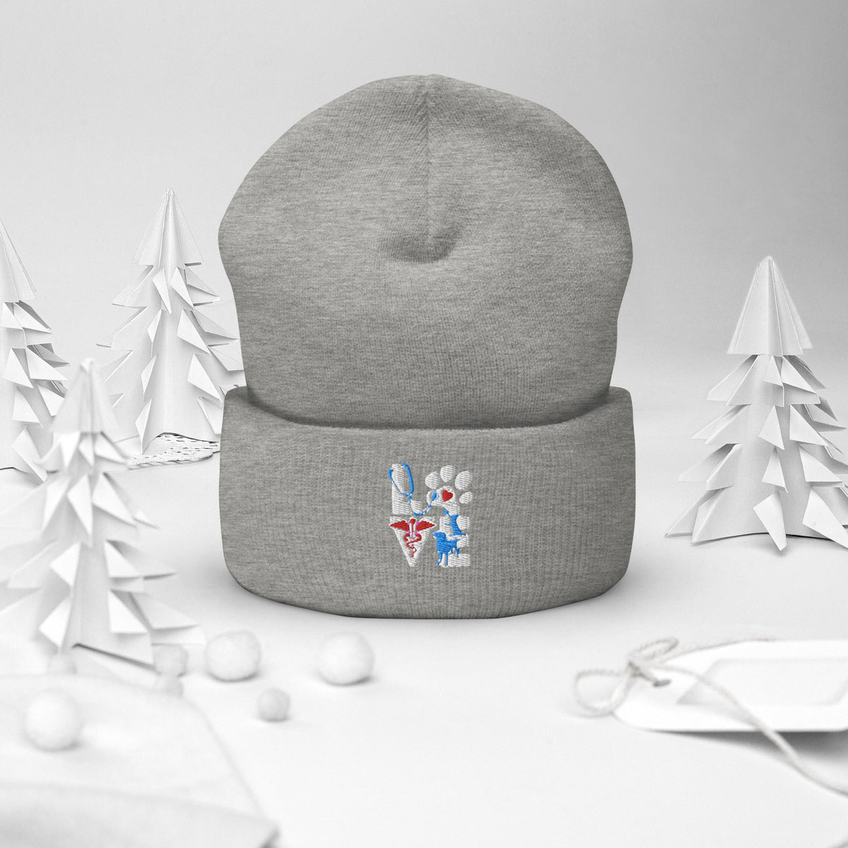 Veterinary Love Dog and Cat Embroidered Cuffed Beanie-Yupoong Cuffed Beanie 1501KC-I love Veterinary