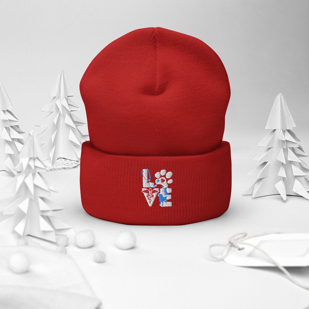Veterinary Love Dog and Cat Embroidered Cuffed Beanie-Yupoong Cuffed Beanie 1501KC-I love Veterinary