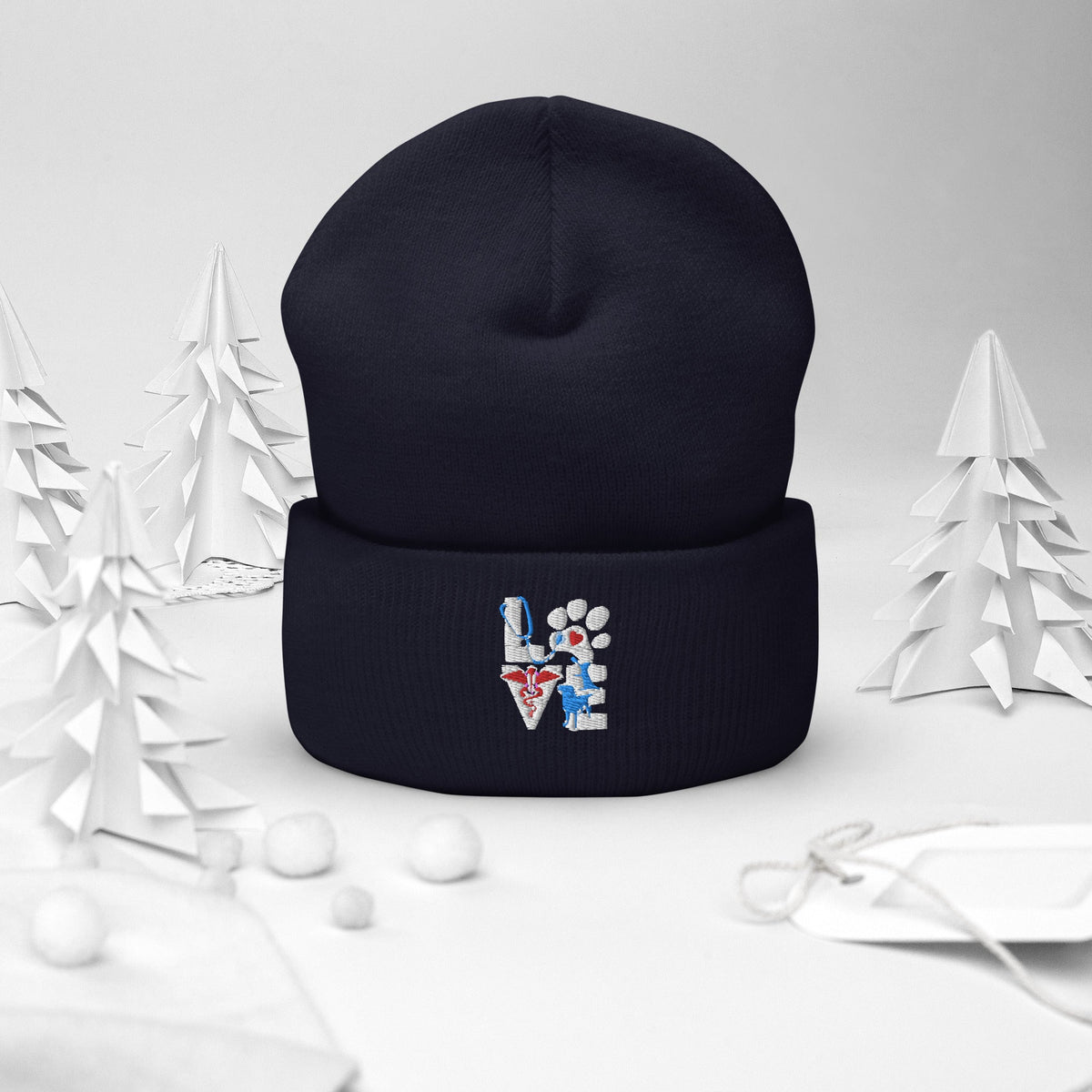 Veterinary Love Dog and Cat Embroidered Cuffed Beanie-Yupoong Cuffed Beanie 1501KC-I love Veterinary