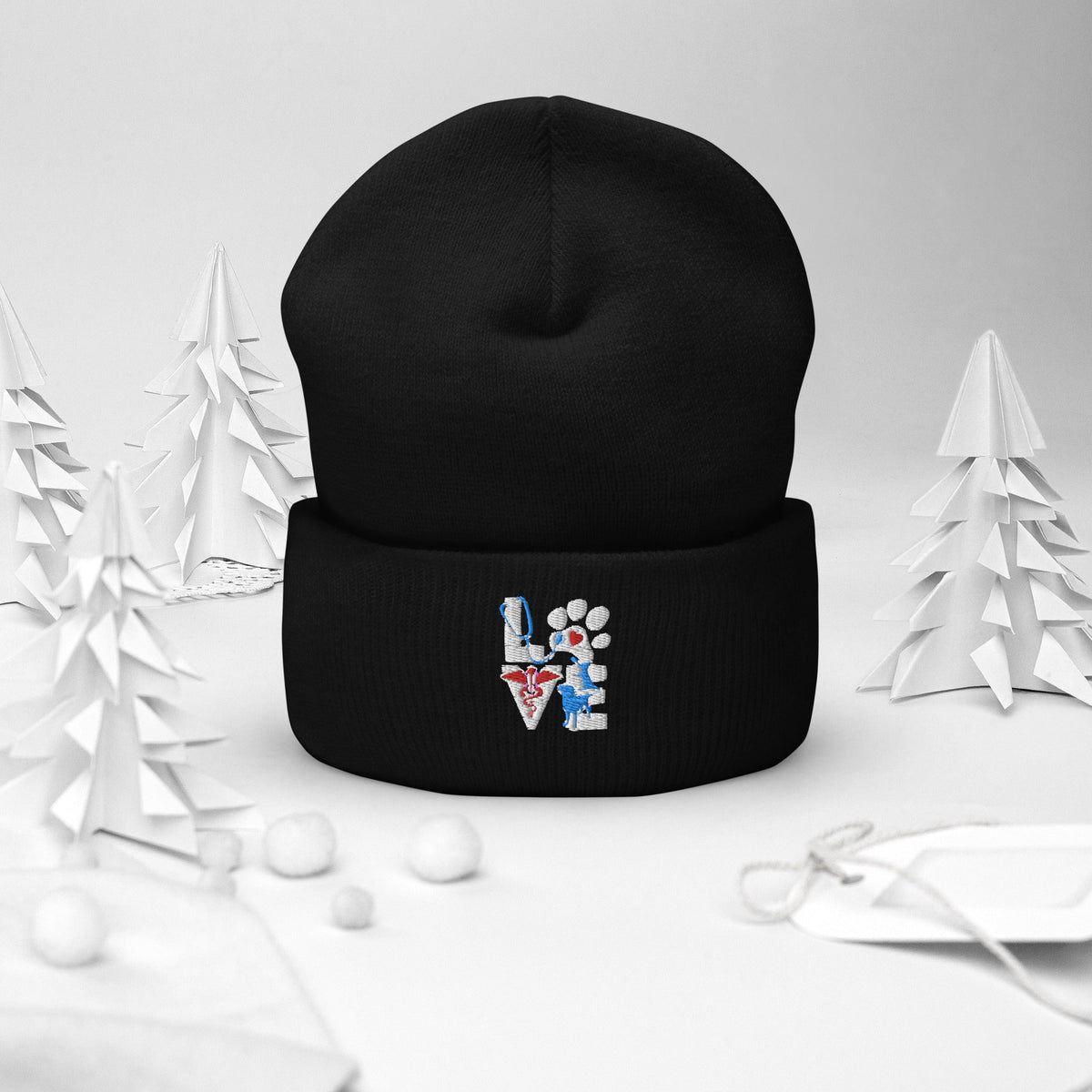 Veterinary Love Dog and Cat Embroidered Cuffed Beanie-Yupoong Cuffed Beanie 1501KC-I love Veterinary