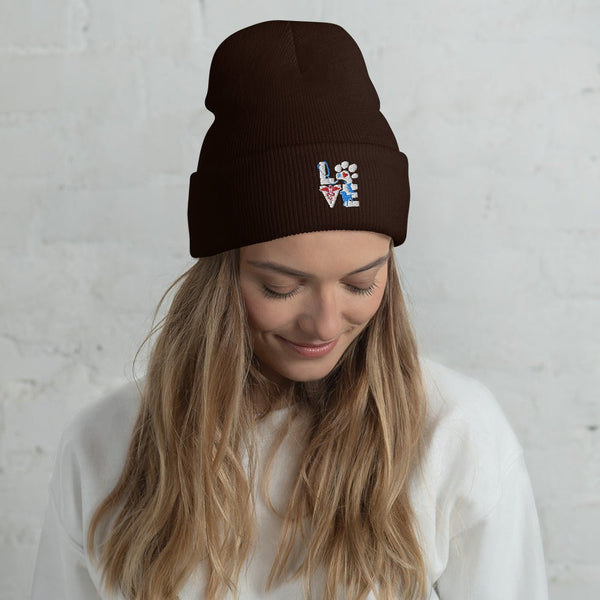 Veterinary Love Dog and Cat Embroidered Cuffed Beanie-I love Veterinary
