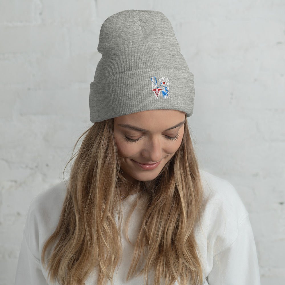 Veterinary Love Dog and Cat Embroidered Cuffed Beanie-Yupoong Cuffed Beanie 1501KC-I love Veterinary