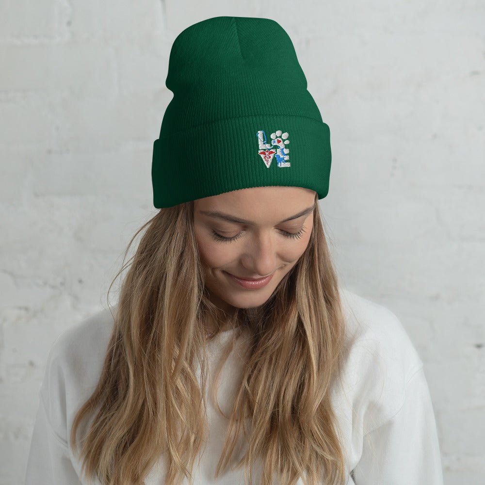 Veterinary Love Dog and Cat Embroidered Cuffed Beanie-Yupoong Cuffed Beanie 1501KC-I love Veterinary