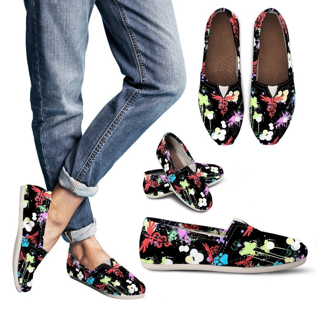 Veterinary Pattern Black Women's Casual Shoes-Casual shoes-I love Veterinary