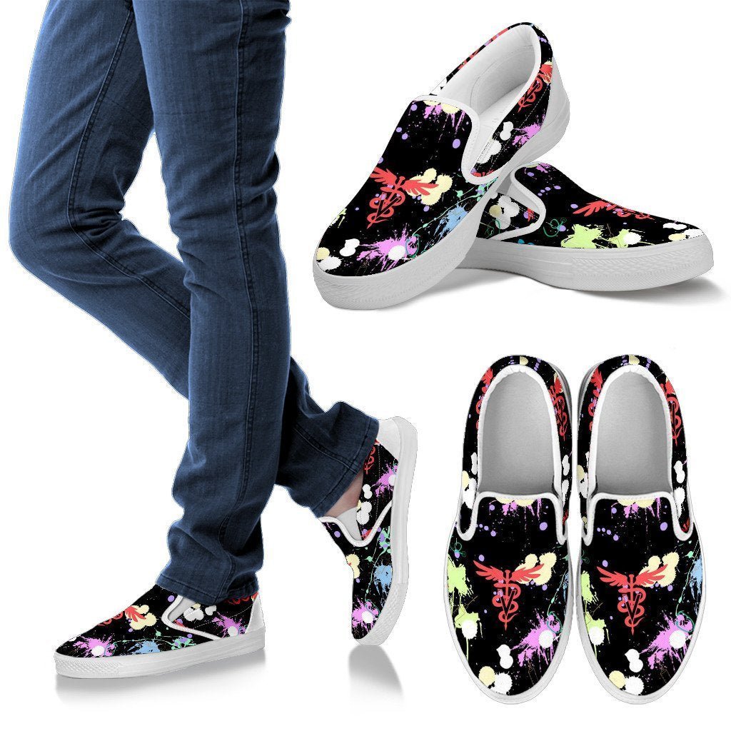 Veterinary Pattern Black Women's Slip Ons-Slip Ons-I love Veterinary