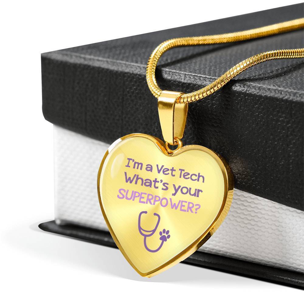Veterinary Technician Jewelry Gift Luxury Heart Necklace - I'm a vet tech, whats your superpower?-Necklace-I love Veterinary