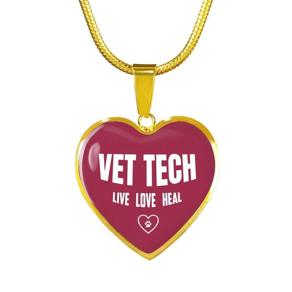Veterinary Technician Jewelry Gift Luxury Heart Necklace - Vet Tech Live, Love, Heal-Necklace-I love Veterinary