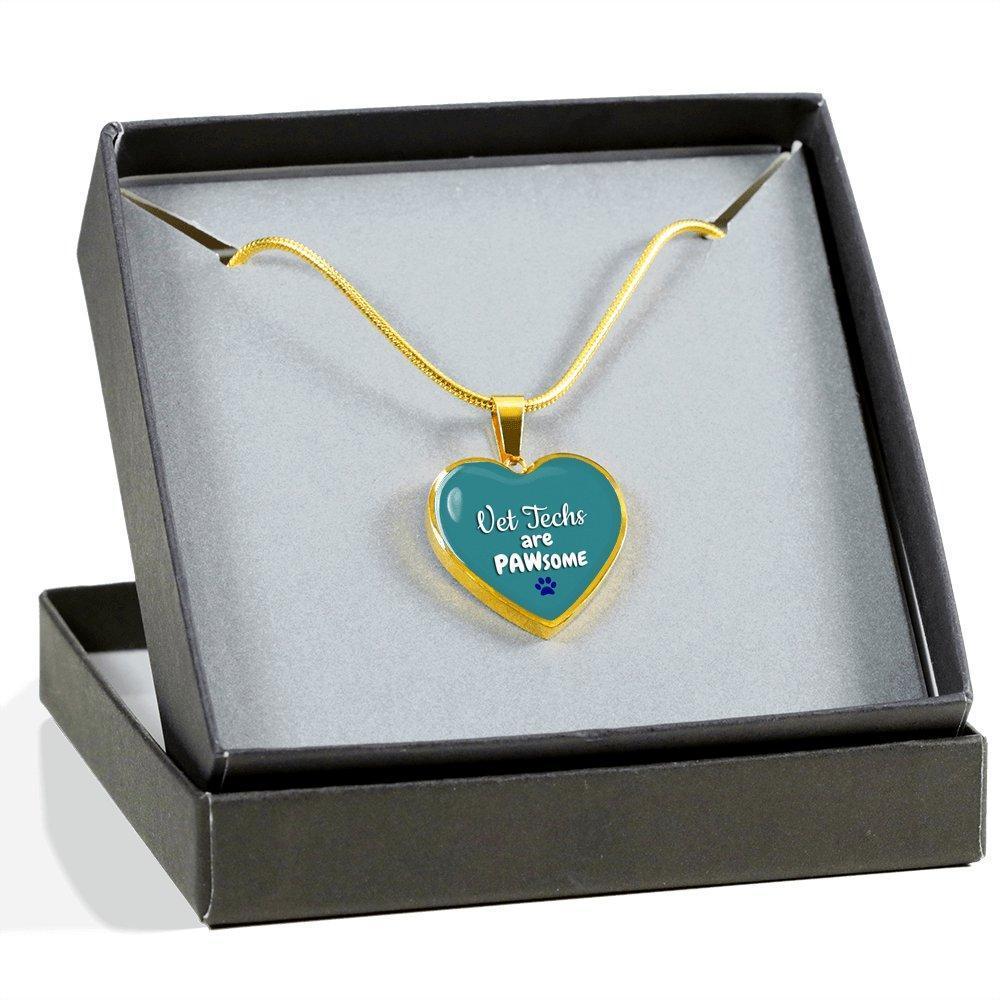 Veterinary Technician Jewelry Gift Luxury Heart Necklace - Vet Techs are PAWsome-Necklace-I love Veterinary