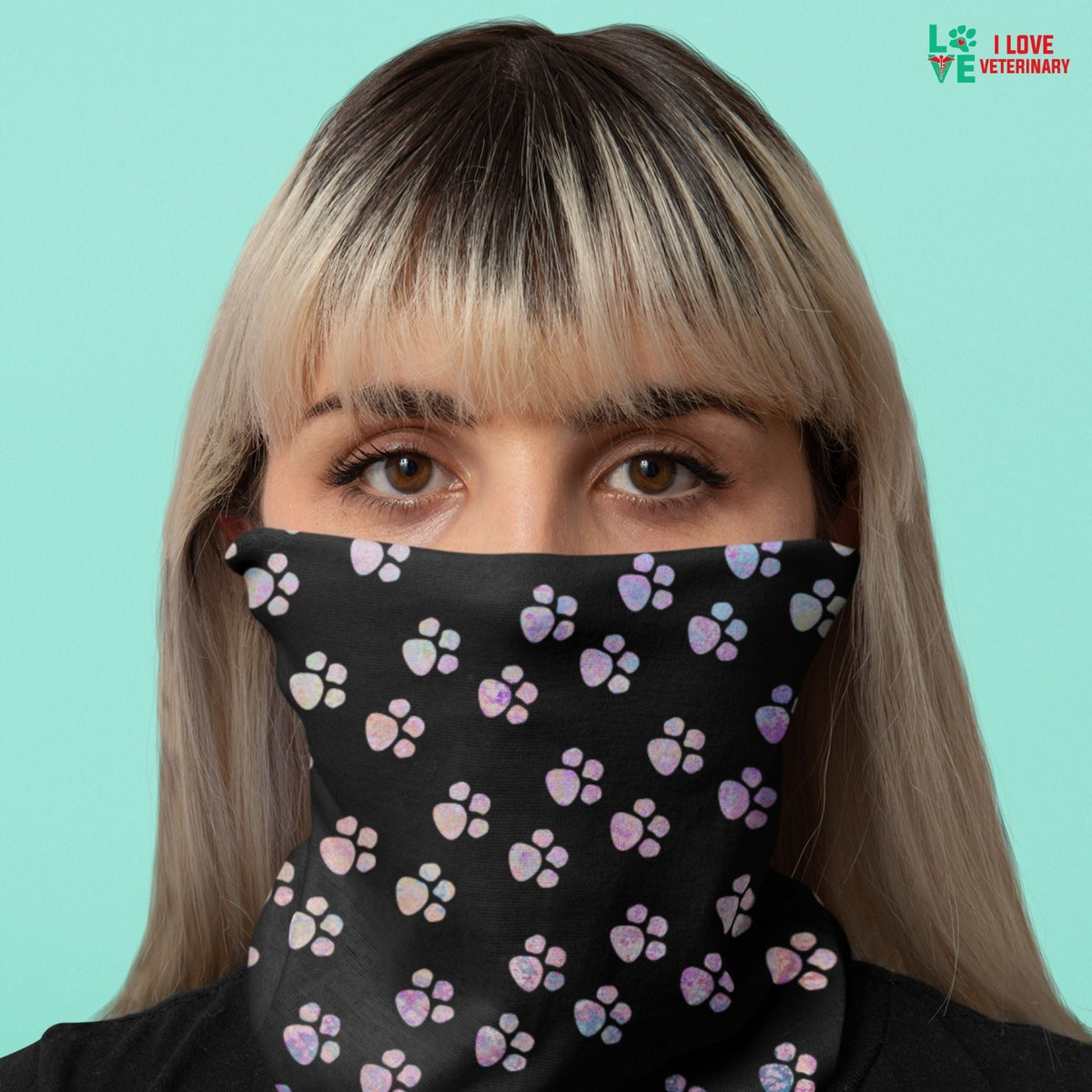Watercolor Pawprints Sublimation Neck Gaiter-Sublimation Neck Gaiter-I love Veterinary