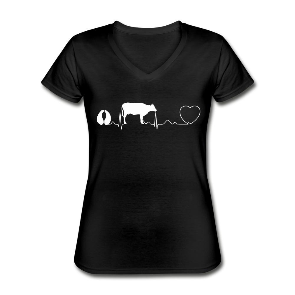 Cow pulse Women's V-Neck T-Shirt-Women's T-Shirt | Fruit of the Loom L3930R-I love Veterinary