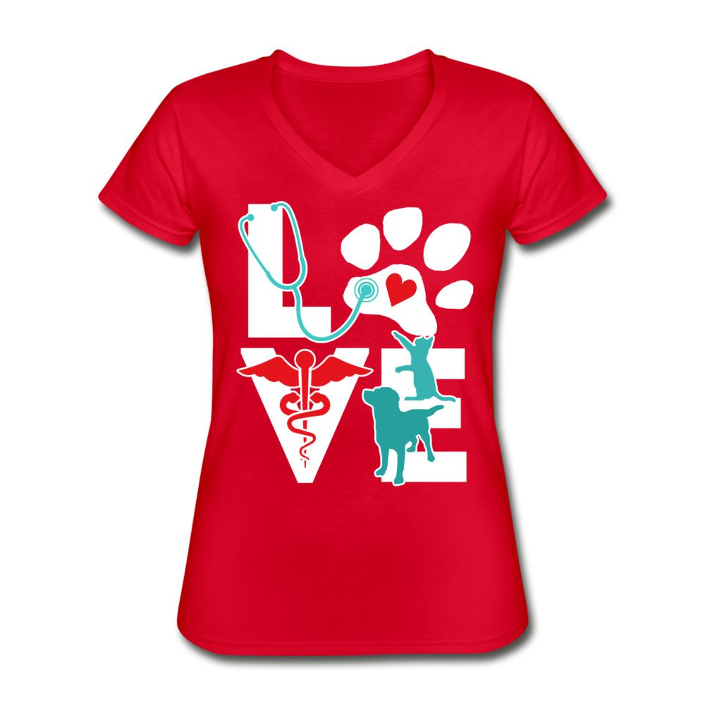 Love cat and dog Women's V-Neck T-Shirt-Women's V-Neck T-Shirt | Fruit of the Loom L39VR-I love Veterinary