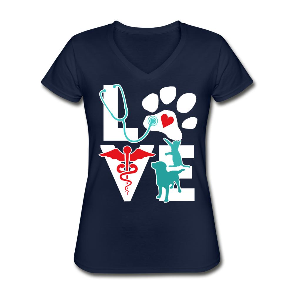 Love cat and dog Women's V-Neck T-Shirt-Women's V-Neck T-Shirt | Fruit of the Loom L39VR-I love Veterinary