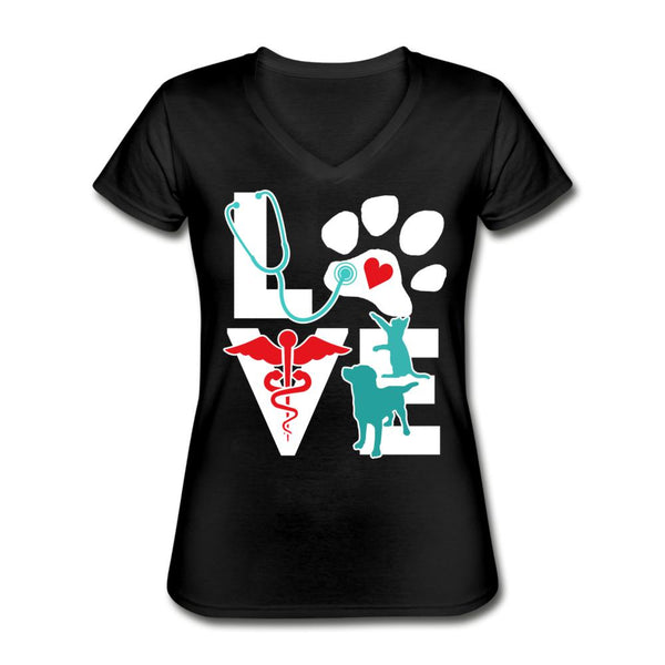 Love cat and dog Women's V-Neck T-Shirt-Women's V-Neck T-Shirt | Fruit of the Loom L39VR-I love Veterinary