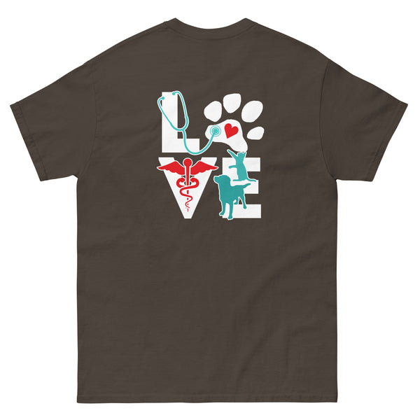 Your name embroidered on the front + Design printed on the back Unisex classic tee-I love Veterinary